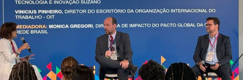 Na foto, Fernando L. Garcia Bertolucci à direita, no painel sobre o tema com representantes do Pacto Global e OIT